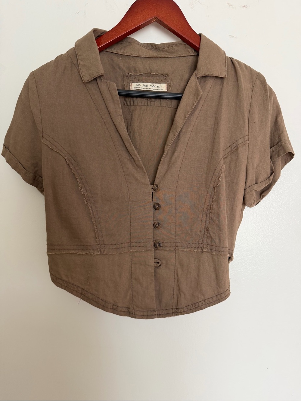 We The Free Brown Cropped Button-Front Top